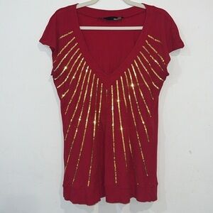 Love moschino red gold sequins vneck blouse size 10